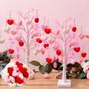 2 Pack 24 Inch Valentines Day Lighted Birch Tree with Crochet Heart Ornaments Valentines Pre-lit Birch Tree Centerpiece Small Table Top Light LED Decor with Heart, USB or Battery Operated