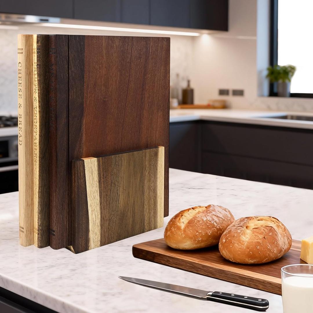 Acacia Wood Cutting Board Book Set, 3-Piece Decorative Chopping Boards with Stand | Book-Shaped Design| Dishwasher Safe for Easy Cleaning | Ideal for Meat, Vegetables | Unique Gift for Home Cooks
