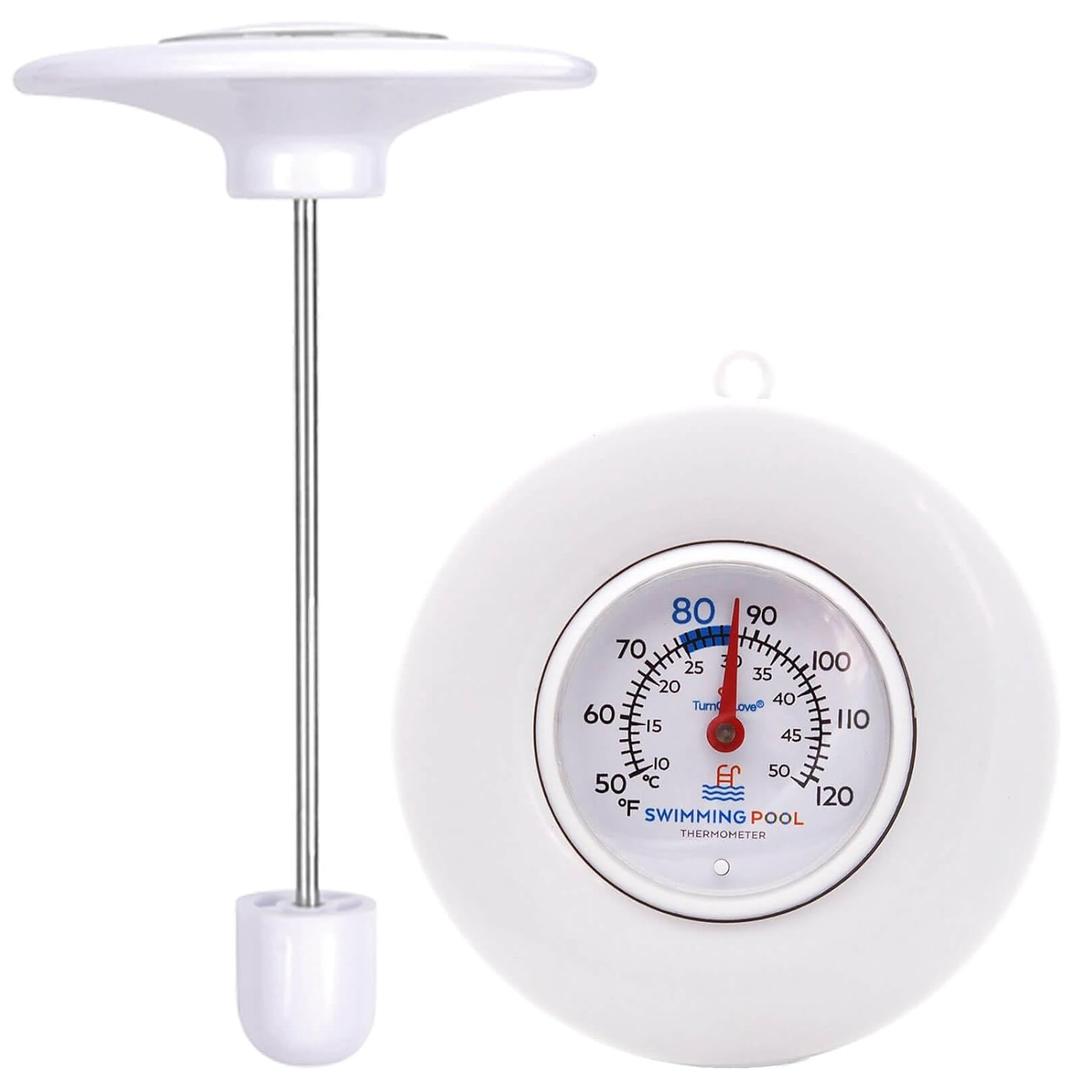 Floating Pool Thermometer Easy Read - No Battery Needed, IPX6 Waterproof 304 Stainless Steel Probe for Pool, Pond, Hot Tub & Bath Water Temperature (WHITE)