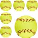 6pcs Yellow Sports Fastpitch Softballs, 11" Practice Softball Balls, Unmarked & Leather Covered Training Ball for Games, Practice and Training