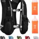 Running Vest, 5L Hydration Vest Lightweight, Breathable and Sweatproof Running Backpack, Adjustable Running Hydration Vest for Trail Running Marathon Race Jogging Cycling (Black Vest 5L with 2 x Soft Flask)