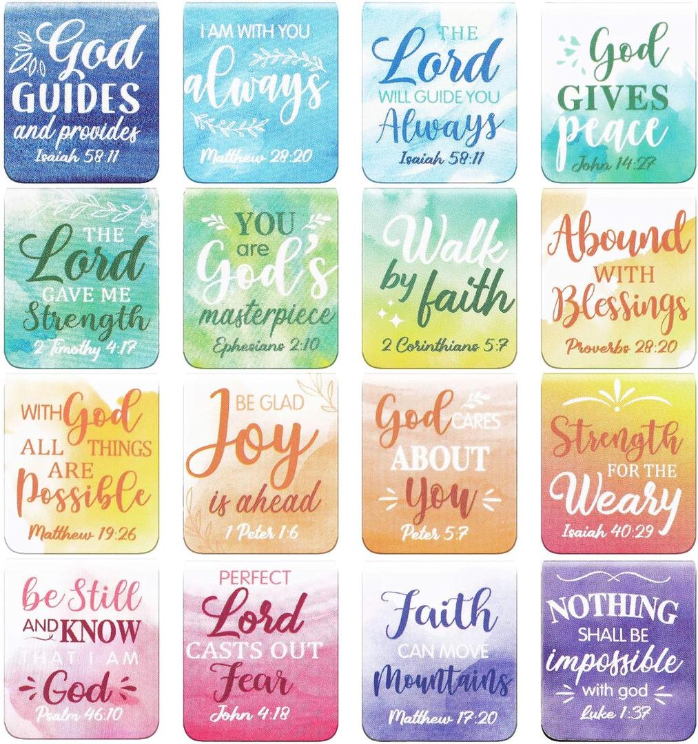 Dianelhall 96 Pieces Bible Verse Magnetic Bookmarks 16 Styles Christian Magnet Book Markers Inspirational Motivational Encouraging Magnetic Page Clip for Women Men School Office Supplies