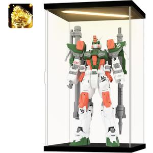 Acrylic Display Case for Collectibles Clear Acrylic Boxes for Display Action Figures Dolls Lighted Trophy Gundam Display Case Dustproof Storage Box(Black-Solid Yellow; 13.8*9.8*21.7 inch)