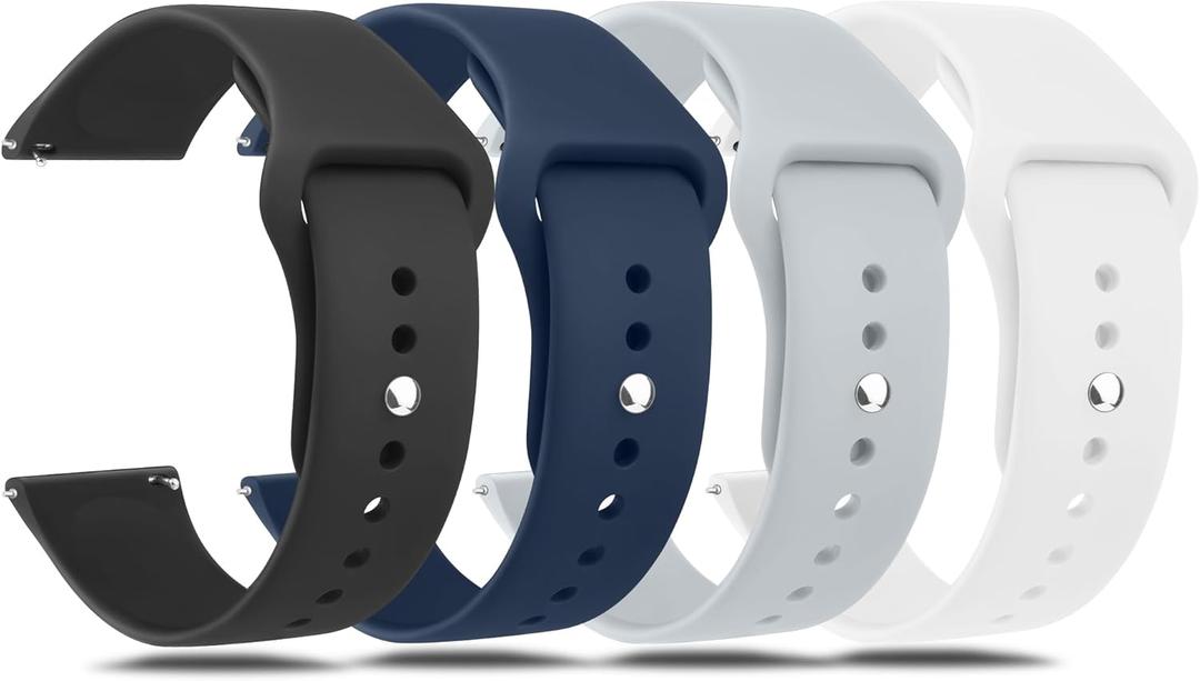 Amzpas 20mm 22mm Watch Bands Quick Release Watch Straps, 4 Pack Soft Silicone Replacement Sport Watch Wristbands for Women Men (Black + navy blue + gray + white)