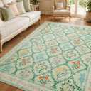 YIHOUSE Green Floral 5x7 Area Rugs for Bedroom Girls, Washable Rug for Living Room Non Slip Ultra-Thin, Large Boho Carpet for Kids Playroom, Classroom, Dorm, Nursery, Green Multi