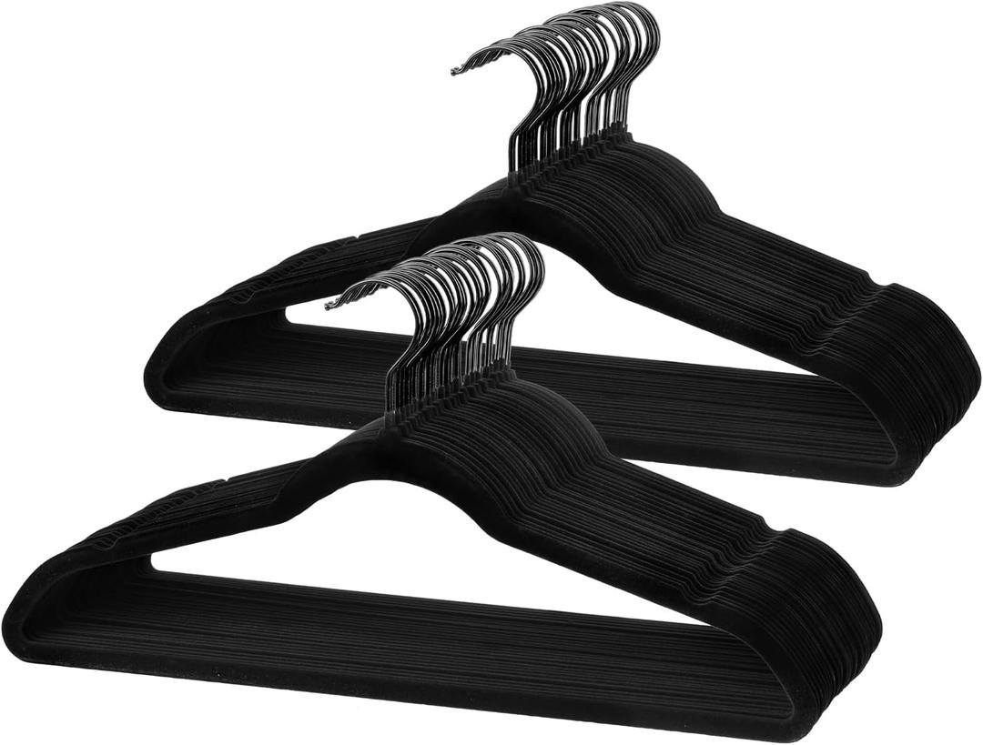 Pack of 30 Velvet Hangers, Space-Saving Heavy Duty Clothes Hangers for Suit, Non-Slip, 0.2 Inches Slim, 17.7 Inches Wide, 360 Swivel Black Hook - Black