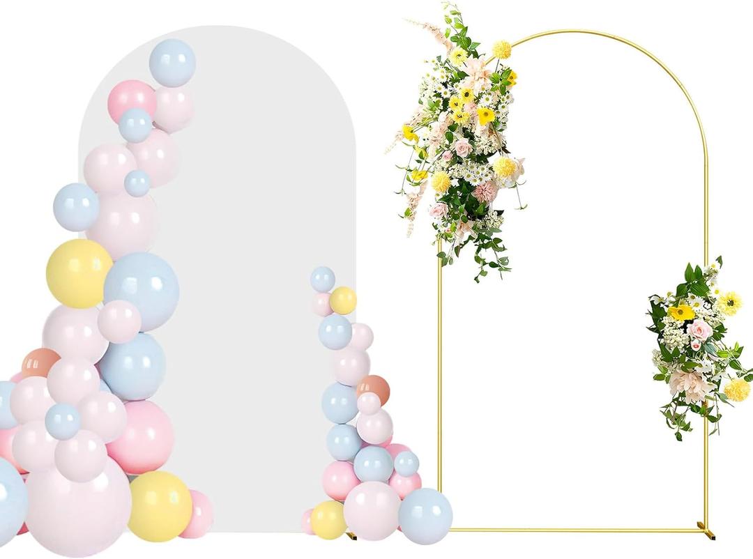 6FT Wedding Arch Backdrop Stand and White Arch Cover, White Spandex Fitted Backdrop Cover and Gold Wedding Arch Frame for Birthday Party Wedding Ceremony Bridal Baby Shower, Parties Decoration.