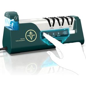 Professional Electric Knife Sharpener with 100% Diamond Abrasives & Precision Angle Guides, 3-Speed Variable 4-Stage Open Touch-Screen Knife Sharpener for Straight, Serrated Edges, Scissors & Axes (Bright Green + Gold Font)