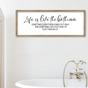 FZMHASLWW Humorous Motivational Bathroom Wall Decor 32"12" Life Is Like The Bathroom Sign Funny Inspirational Quote for Farmhouse Toilet Restroom Large Modern Wood Framed Wall Hanging Art (Wood)