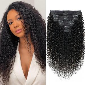 Curly Clip in Hair Extensions Real Human hair Brazilian Virgin 3c 4a Kinky Curly Clip ins Human Hair Extensions (20inch,#1B) (Curly-Natural Black)