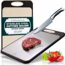 Double-Sided Stainless Steel Cutting Board  Reversible, Scratch, Stain Resistant, Lightweight, Dishwasher Safe Stainless Steel Chopping Boards for Kitchen  Ideal for Meat, Veggie & Cheese