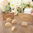 Colingmill 24 Pcs Wooden Table Number Stands Wedding Table Name Holder Semicircular Design Place Card Holders with 24 Pcs Tented Cards for Retail Shop Wedding Party Events Decoration (Wood Color)
