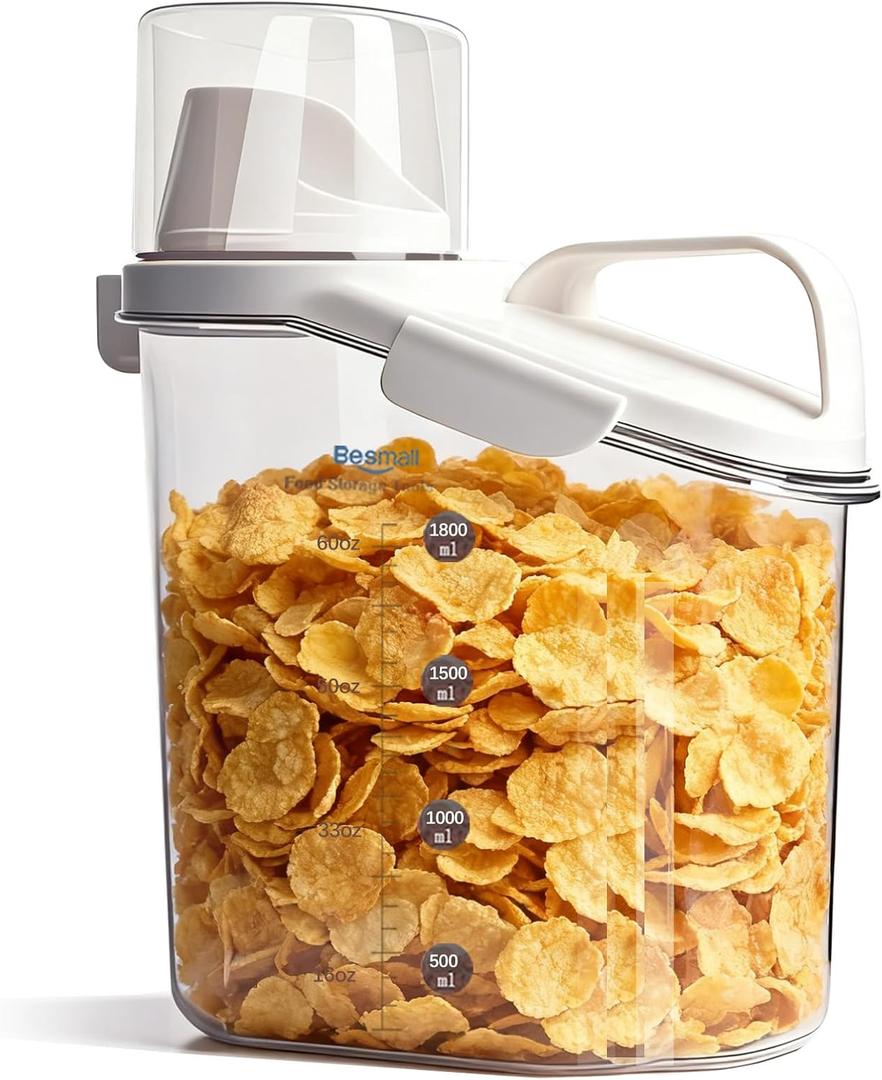 Cereal Containers Storage with Pour Spout Food Storage Container with Airtight Lid for Rice Flour Sugar Dog Cat Dry Food, Small Cereal Dispenser Kitchen Pantry Organizers Canister 1.8L