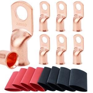 TKDMR 8pcs 3/0 AWG-1/2 Battery Lugs,Heavy Duty Wire Lugs,Ring Terminals,Battery Cable Ends,0 Guage terminals,Battery Terminal Connectors with 8pcs 3:1 Heat Shrink Tubing