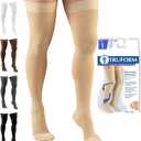 Truform 20-30 mmHg Compression Stockings for Men and Women, Thigh High Length, Dot Top, Closed Toe, Beige, 2X-Large