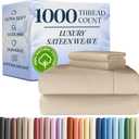 1000 Thread Count Queen Sheet Set - 100% Cotton Bed Sheets - Softer Than Egyptian Cotton - 4-Piece Cream Queen Set - Soft Sateen Weave - Hotel Luxury Bedding 16" Deep Pocket Fits up to 17" Mattresses