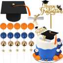 Graduation Cake Toppers - Graduations Cap Diploma Balls Congrats Grad Cake Decorations for 2026 High School College Senior Graduation Supplies (Orange Navy Blue Gold)