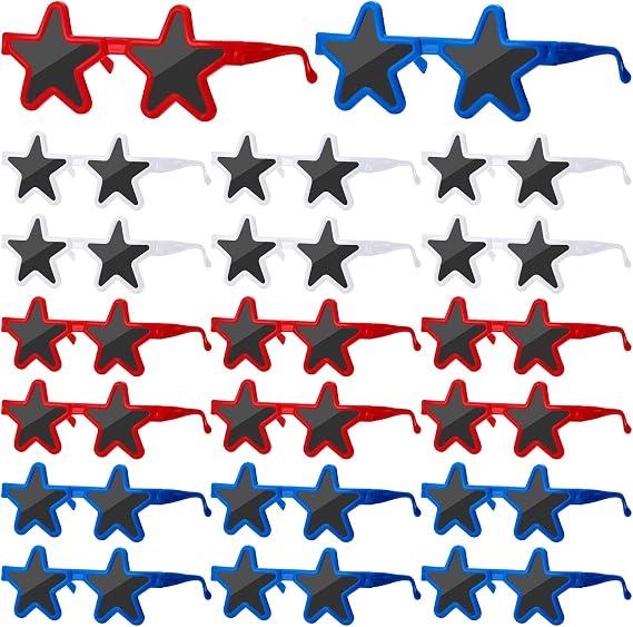 Xuhal 36 Pairs Patriotic Sunglasses for Kids Bulk Star Shaped Glasses 4th of July 250th Anniversary Memorial Day Party Favors(Red, Blue and White)