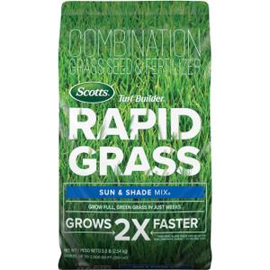 Scotts Turf Builder Rapid Grass Sun and Shade Mix, Grass Seed with Fertilizer for Full, Green Grass in Just Weeks, 5.6 lbs.