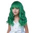 Dark Green Wig Short Green Wig with Air Bangs Wavy Curly Wigs Heat Resistant Synthetic Hair with Cap (Small Size)
