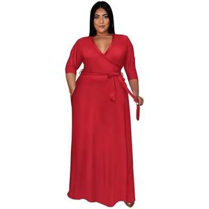 Runwind Plus Size Dress for Women - 3/4 Sleeve V Neck Maxi Dresses for Women （XL)