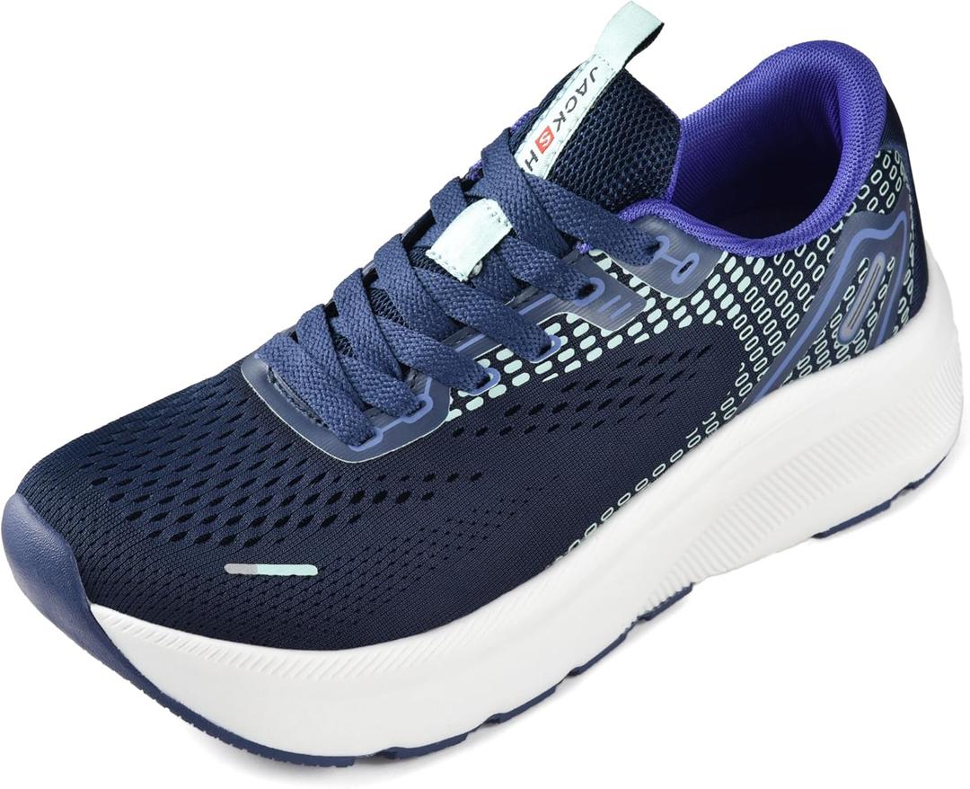 JACKSHIBO Wide Toe Box Shoes Women Arch Support Wide Sneakers for Running Walking Athletic Tennis Orthopedic Plantar Fasciitis Workout with Thick Cushion Zero Drop Sole Width Shoes (9 Wide, Blue)