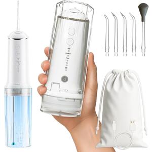 Portable Water Flosser for Teeth Cleaning  Travel Size, Compact & Cordless Water Flosser with UV Sterilizer, 5 Nozzles, 4 Pressure Modes, USB-C Rechargeable Dental Tool for Home or On-The-Go Use