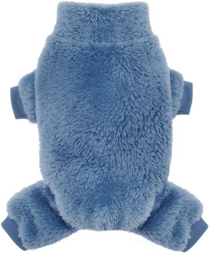 Idepet Velvet Dog Pajamas, Turtleneck Pet Sweater Fuzzy Plush Onesie Soft Cat Apparel Pet Clothes Winter Outfit Doggy Pjs Puppy Jumpsuit for Small Dogs Cats (Blue,S)