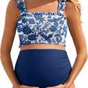 Summer Mae Maternity High Waist Bikini Swimsuit Two Piece Ruffled Hem Cute Bathing Suit Floral Pregnancy Swimwear, Dewdrop Blossom 2XL