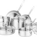 Viking Artisan 3-Ply Stainless Steel 11-Piece Cookware Set with Vented Glass Lids, Fry Pans, Saucepans, Saute Pan, Stock Pot with Strainer Insert, Oven Safe up to 600F