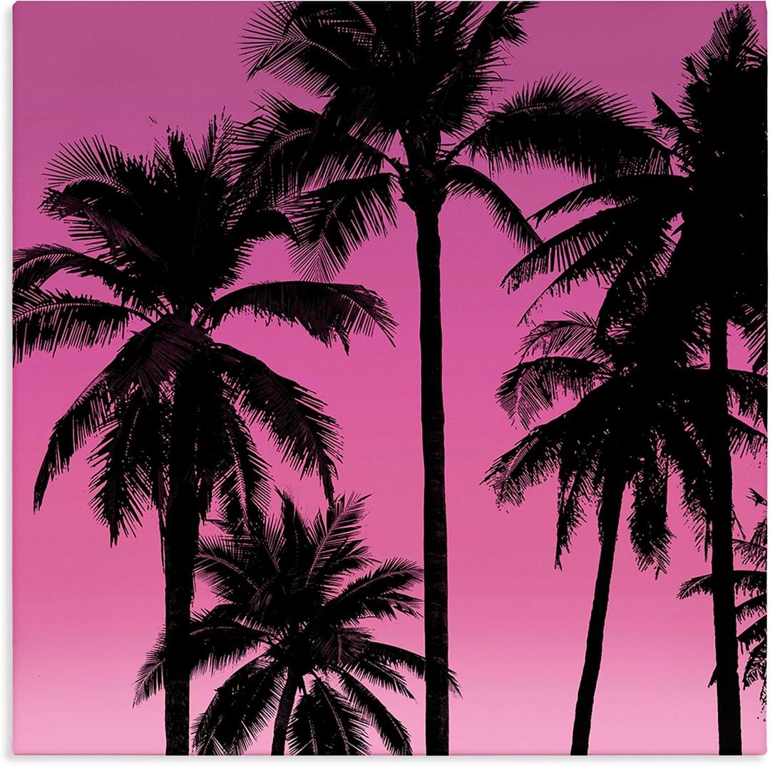 Pink Tropical Sunset Palm Trees, 17 x 17 Inch Canvas Wall Art