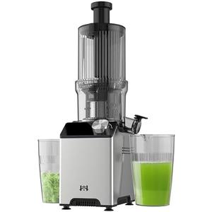 WHUTO Cold Press Juicer, Juicer Machines with 4.35'' Wide Feed Chute, Stainless Steel Masticating Juicers Easy to Clean, Ergonomic Operational Panel Design, High Juice Yield, Silver Knob