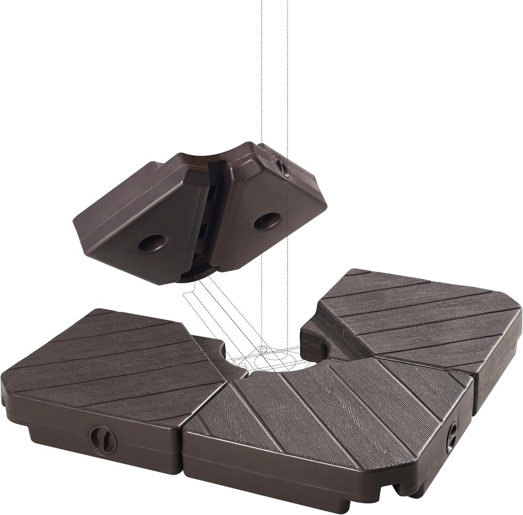 FRUITEAM Patio Cantilever Umbrella Base Weight, 4-Piece Offset Umbrella Base Stand Heavy Duty, Wind-Resistant, Water & Sand Filled Base Up to 180 LBS