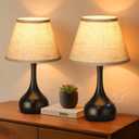 17 Touch Table Lamp for Bedroom Set of 2, 3-Way Dimmable Bedside Lamp for Nightstand, Farmhouse Metal Desk Lamp with Linen Shade for Living Room, Kids Reading, Dorm, Home Office Decor, Bulb Included