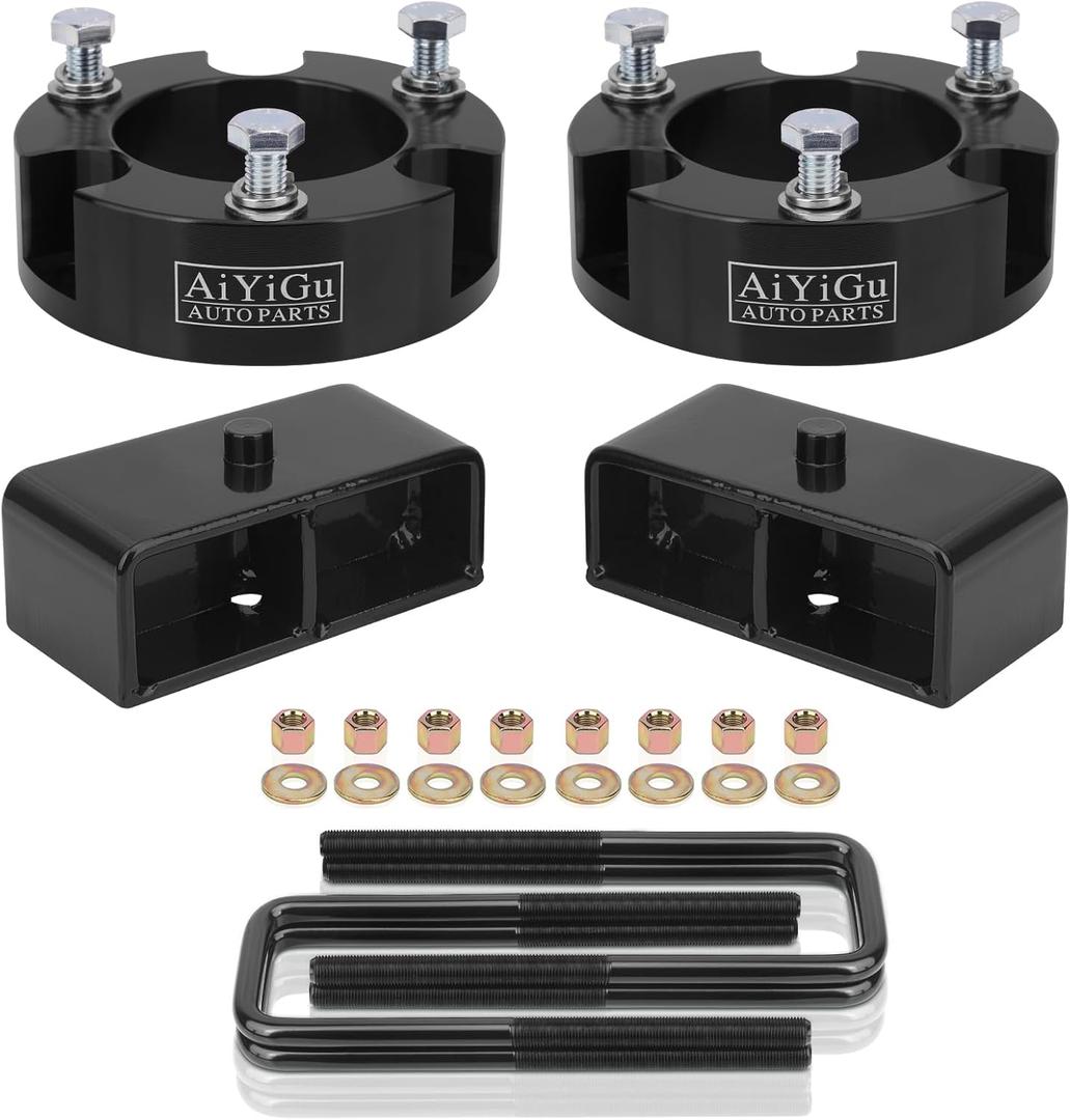 3 Inches Front & 2 Inches Rear Leveling Lift Kit Compatible with 2005-2023 Toyota Tacoma 2WD 4WD, 3'' Front Struct Spacers & 2'' Rear Leveling Lift Blocks Kit with Extended Square U-Bolts