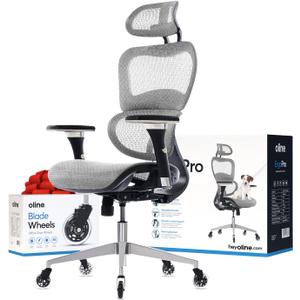 Oline ErgoPro Ergonomic Office Chair - Rolling Desk Chair with 4D Adjustable Armrest, 3D Lumbar Support and Blade Wheels - Mesh Computer Chair, Gaming Chairs, Executive Swivel Chair (Light Gray) (Grey)