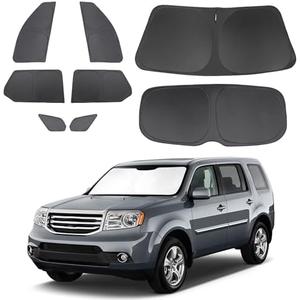 8PCS Windshield Sun Shade Custom Fit for 2009-2015 Honda Pilot SUV Accessories Foldable Sunshade Side Rear Window Shade Cover Full Set Privacy Protection Keeps Car Cool