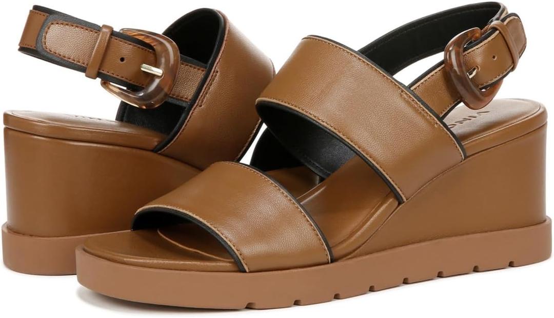 Vince Women's Roma Double Strap Wedge Sandals (6, Peanut Brown Leather)