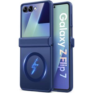 Vihibii for Samsung Galaxy Z Flip 7 Slim Case with Front Screen Protector & Hinge Protection, Compatible with MagSafe, Military Grade Rugged Phone Cover Case for Samsung Galaxy Z Flip 7 5G 2025, Blue