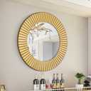 Chende Round Gold Mirror, 36'' Large Decorative Mirror for Wall with Wood Frame, Elegant Accent Gold Mirrors for Living Room, Entryway, Bathroom