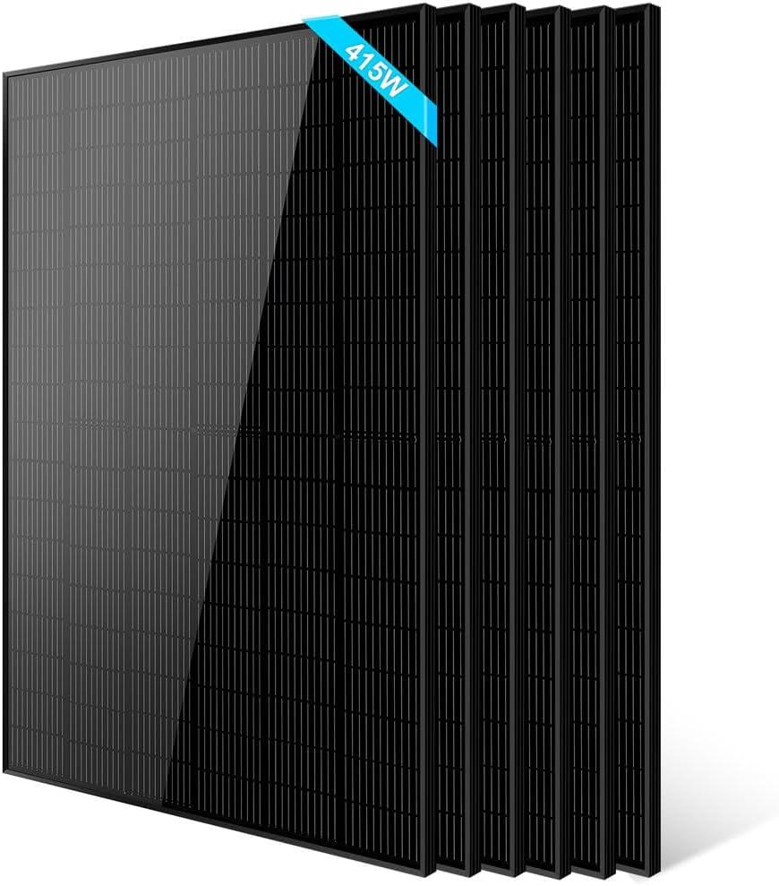 SUNGOLDPOWER UL61730 6pcs 415W Monocrystalline Solar Panel,Grade A Cell, IP68 MC4,Charging 12V/24V/36V/48V Battery for RV,Rooftop,Charging Station,House,Farm,Yacht,Off/On Grid System(2490W in Total)