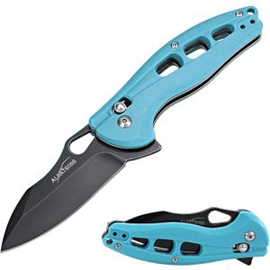 ALBATROSS Premium Hunting Folding Pocket Knife - EDC with Axis Lock, 3" Black Steel Blade, Blue FRN Handle, Quick Flipper Opening & Deep Carry Clip for Outdoor Camping, Fishing, Everyday Carry - FK036BC-BE