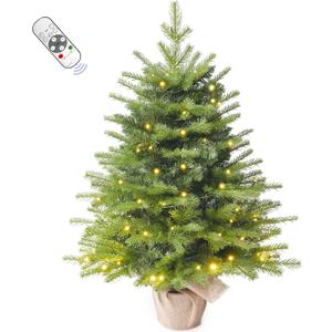 3FT Pre-lit Artificial Small Mini Christmas Tree with Warm White Multi-Color LED Lights, Remote Control and Timer, Perfect for Xmas Tabletop Decorations, Home, Kitchen, Dining Table top Green