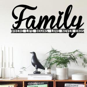 Family Wall Decor Rustic Metal Family Signs for Farmhouse Home Living Room Bedroom Decor - 16.5"X7.5" (Family - where life begins)