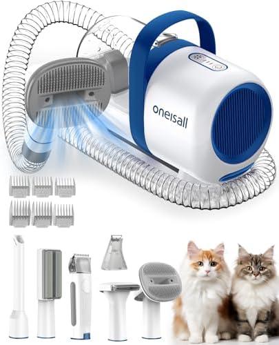 oneisall Cat Vacuum Groomer Quiet, Pet Vacuum Grooming Kit with Clipper Paw Trimmer & Brush, 1.5L Large Dust Cup Pet Vacuum for Shedding, Trimming & Home Cleaning
