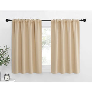 Small Window Curtains for Kitchen and Bedroom, (2 Panels, Beige, 29 x 37 Inch)
