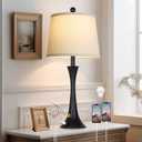 27.5" Black table Lamps for Living Room, Touch Control 3-Way Dimmable Bedside Nightstand Lamps Bedroom Lamp,Modern Black Table Lamp with USB A+C Ports,Tall Lamps for Living Room End Table1Pack