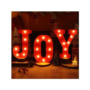 Christmas Decorations Indoor Home Decor - 3 LED 8.5 Inches Marquee Light Up JOY Letters Lights Sign, Battery Operated Christmas Signs for Mantel Home Bar Party Bedroom Wall Fireplace Xmas Decor, Red