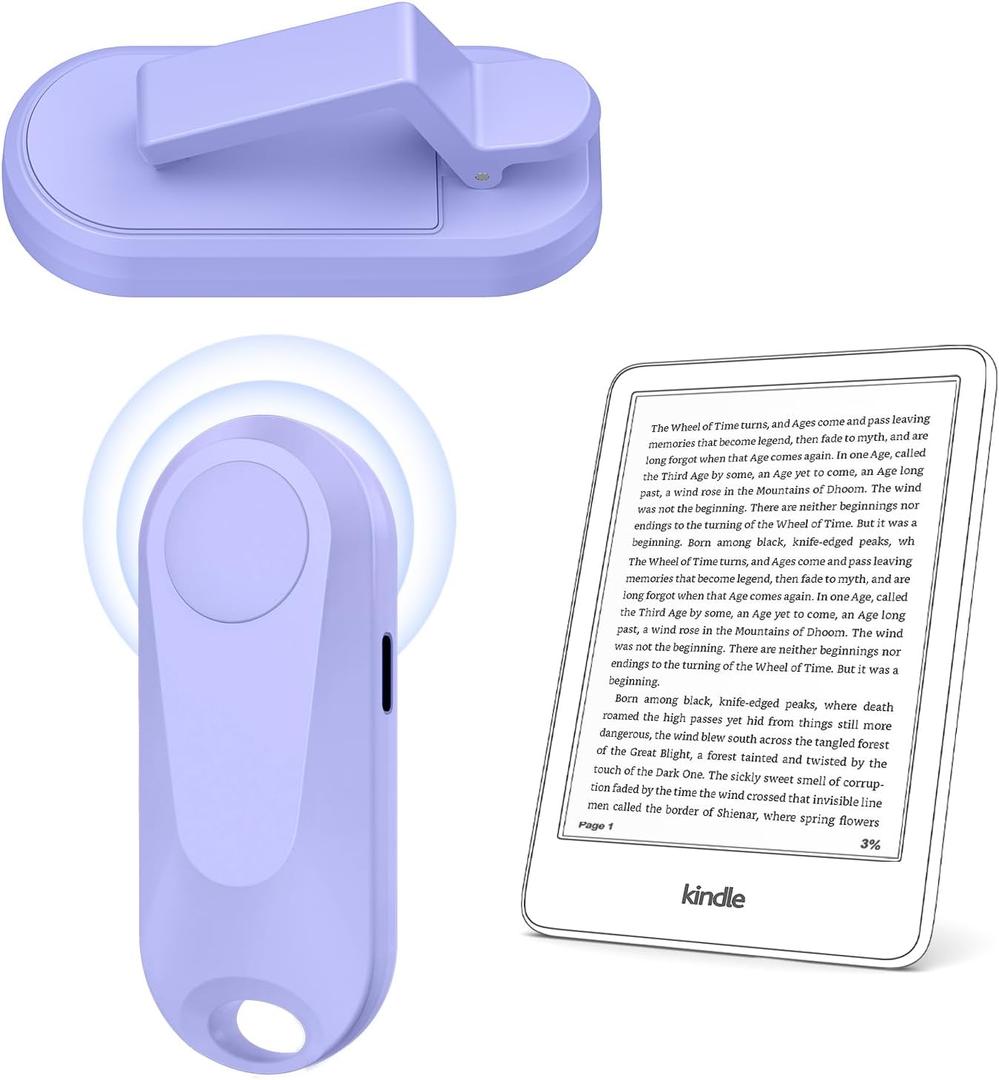 [Case-Friendly] Page Turner for Kindle Paperwhite Oasis Kobo eReaders, Camera Camcorder Remote Controls, Page Turner Clicker for ipad Tablets Reading Novels with Wrist Strap Storage Bag Purple