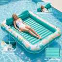 Inflatable Tanning Pool Lounger Float, Stonful 87" x 63" Pool Floats Adult with Pillow & Cup Holder, 4 in 1 Water Filled Inflatable Sun Tan Tub Tanning Bed for Swimming Pool Backyard Beach (Green-XL)